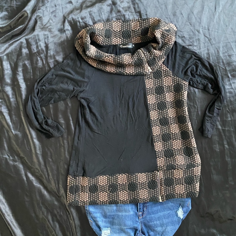 Black and Tan Cowl Neck Sweater